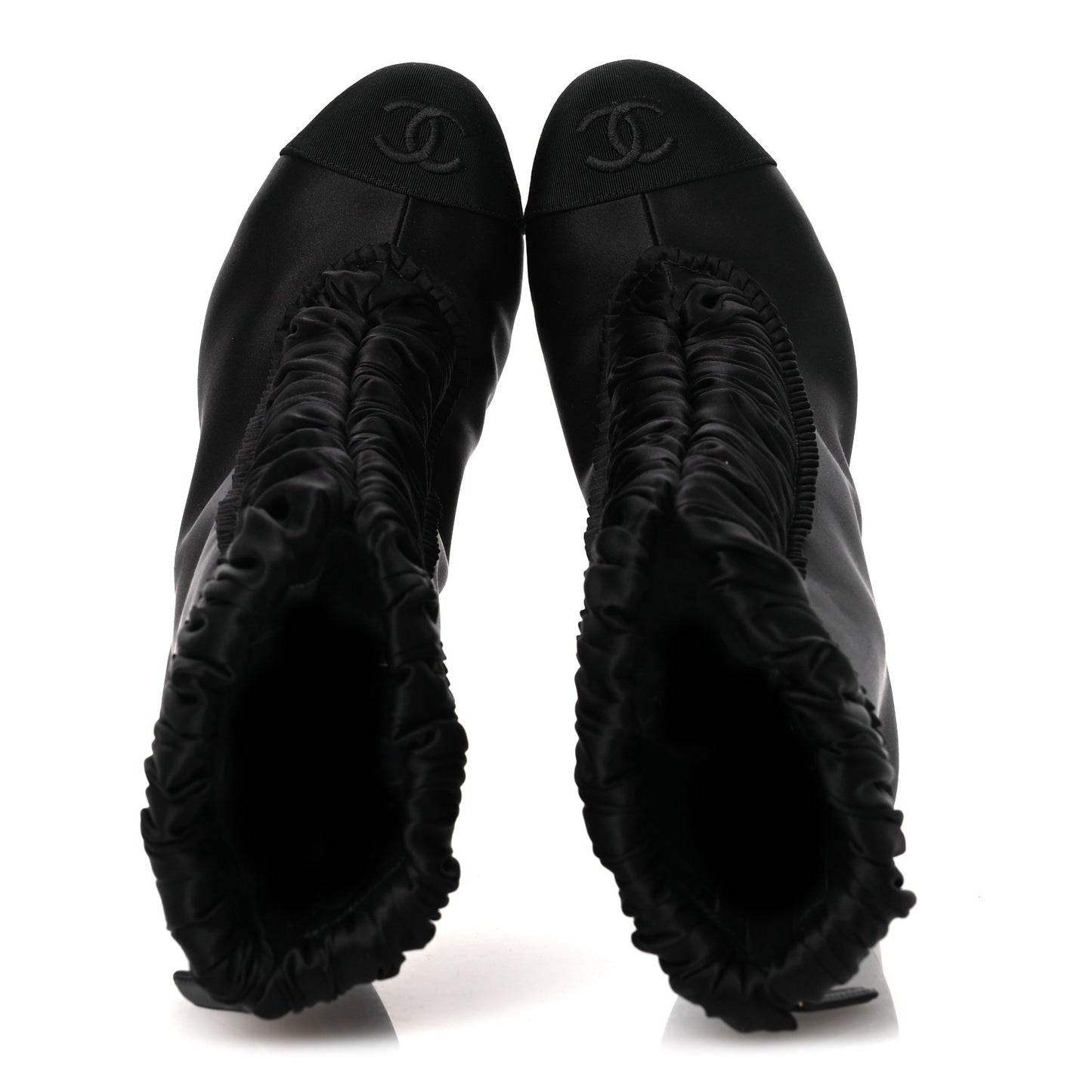 Satin Grosgrain Cap Toe Ruffle Boots Black 37.5 Black