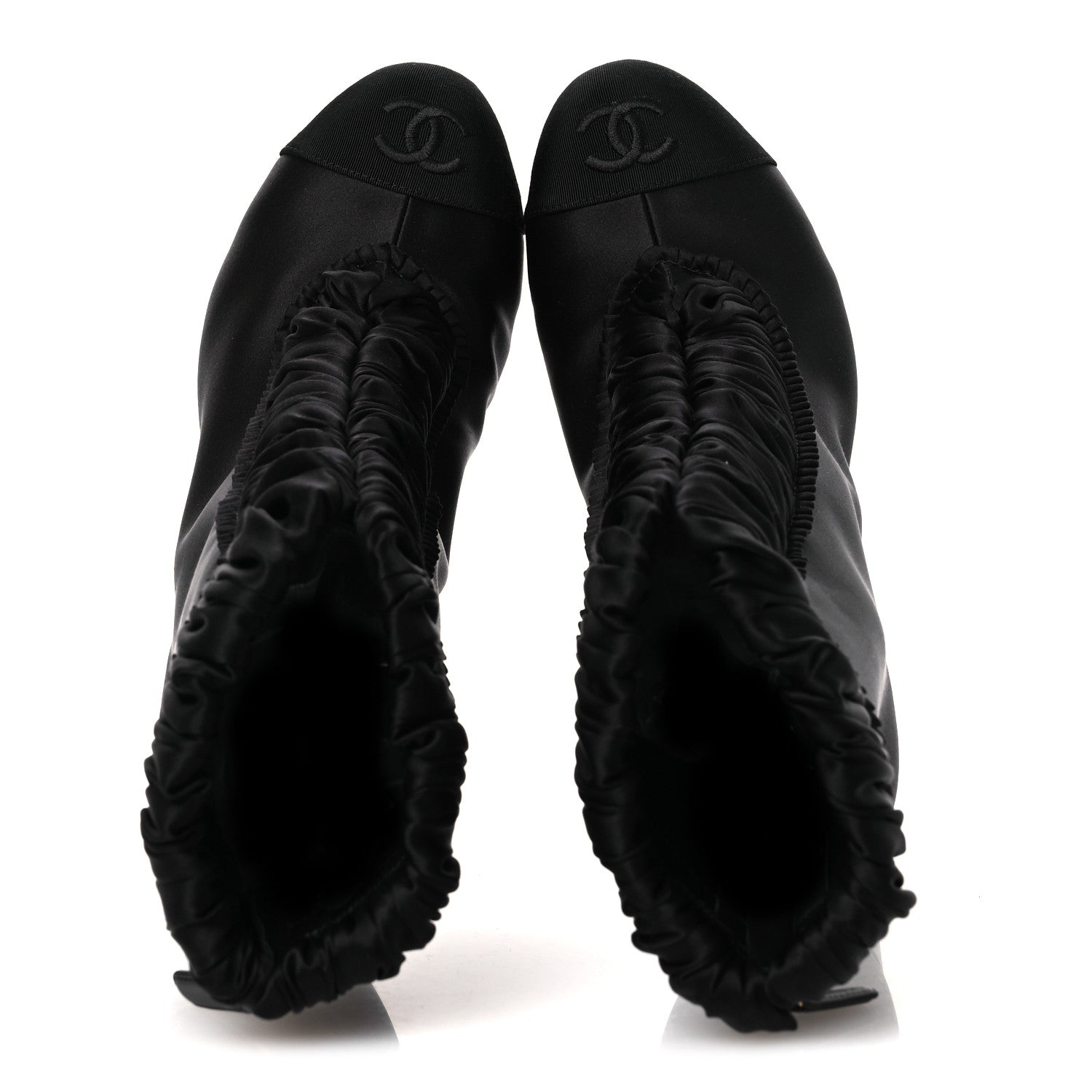 Chanel Satin Grosgrain Cap Toe Ruffle Boots Black 37.5 Black 2 of 10