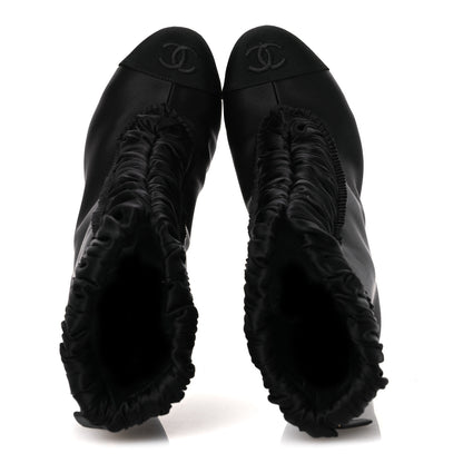 Chanel Satin Grosgrain Cap Toe Ruffle Boots Black 37.5 Black 2 of 10