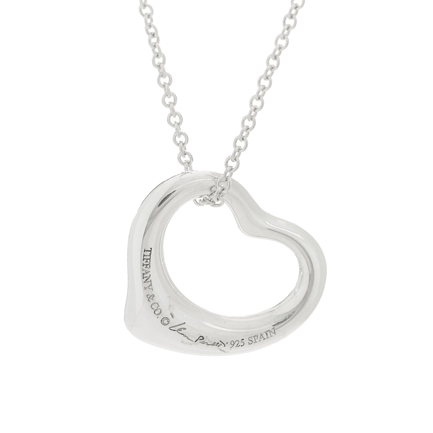 Sterling Silver 16mm Elsa Peretti Open Heart Pendant Necklace