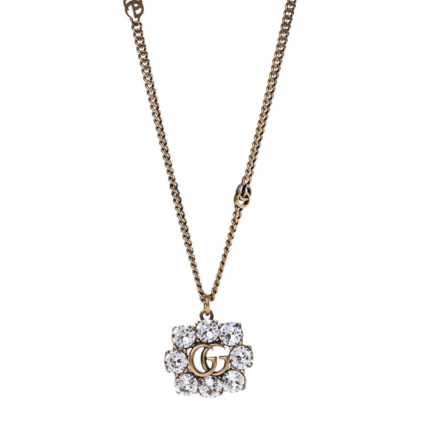 Crystal Embellished Double G Necklace Aged Gold