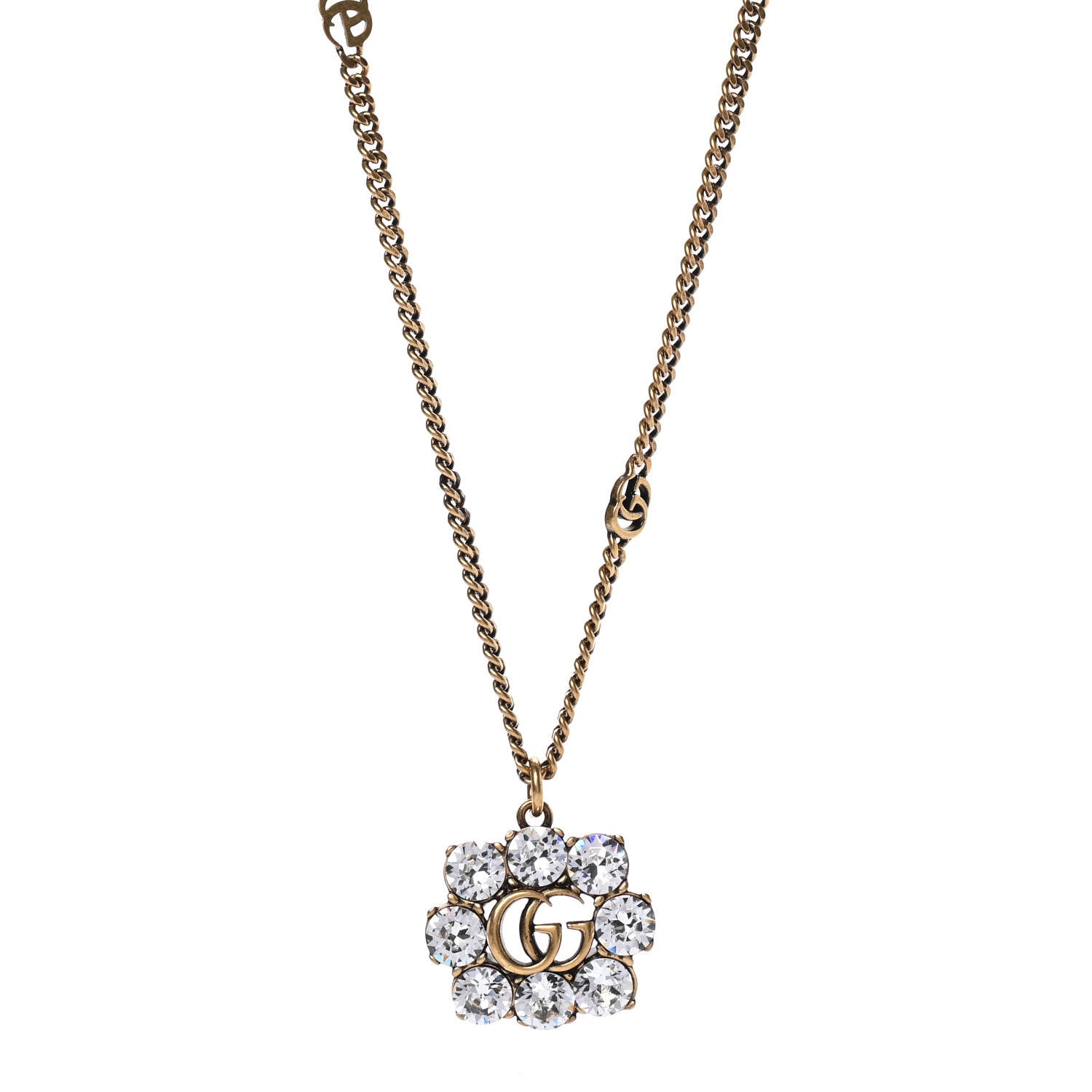 Gucci Crystal Embellished Double G Necklace Aged Gold 1 of 4