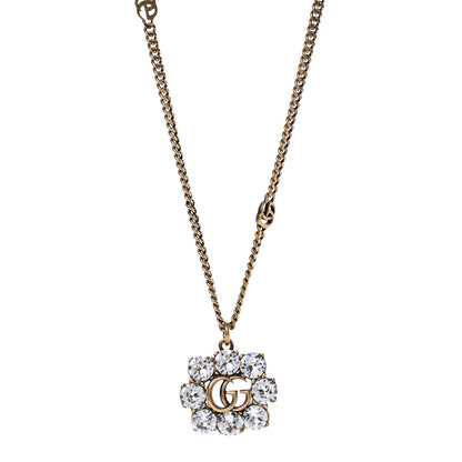 Gucci Crystal Embellished Double G Necklace Aged Gold 1 of 4