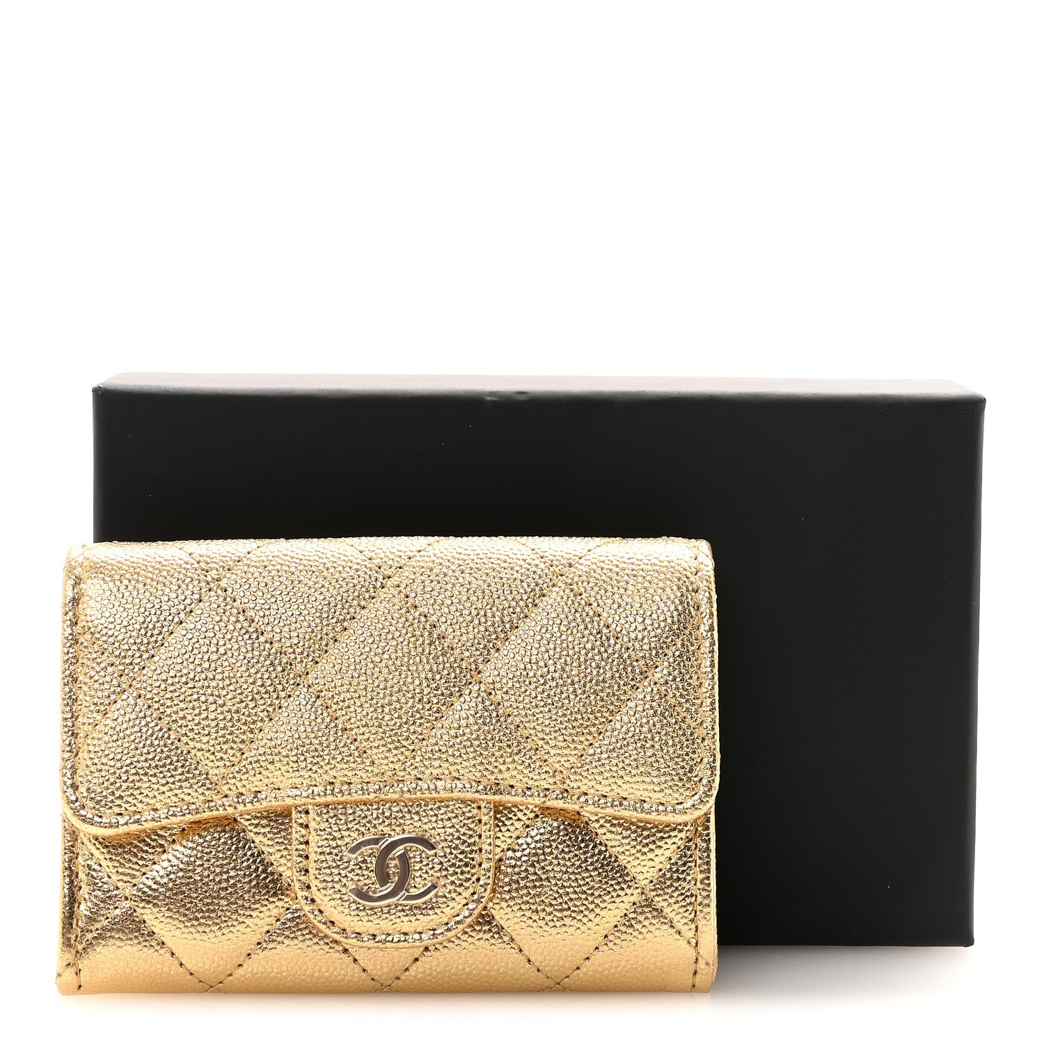 Chanel Metallic Caviar Quilted Flap Card Holder Wallet Gold 9 of 9