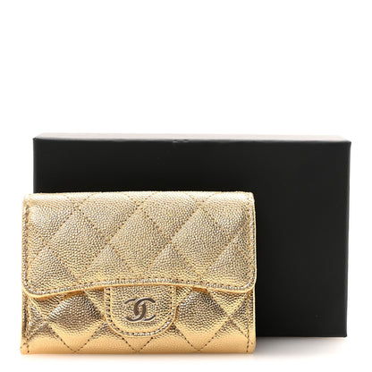 Chanel Metallic Caviar Quilted Flap Card Holder Wallet Gold 9 of 9