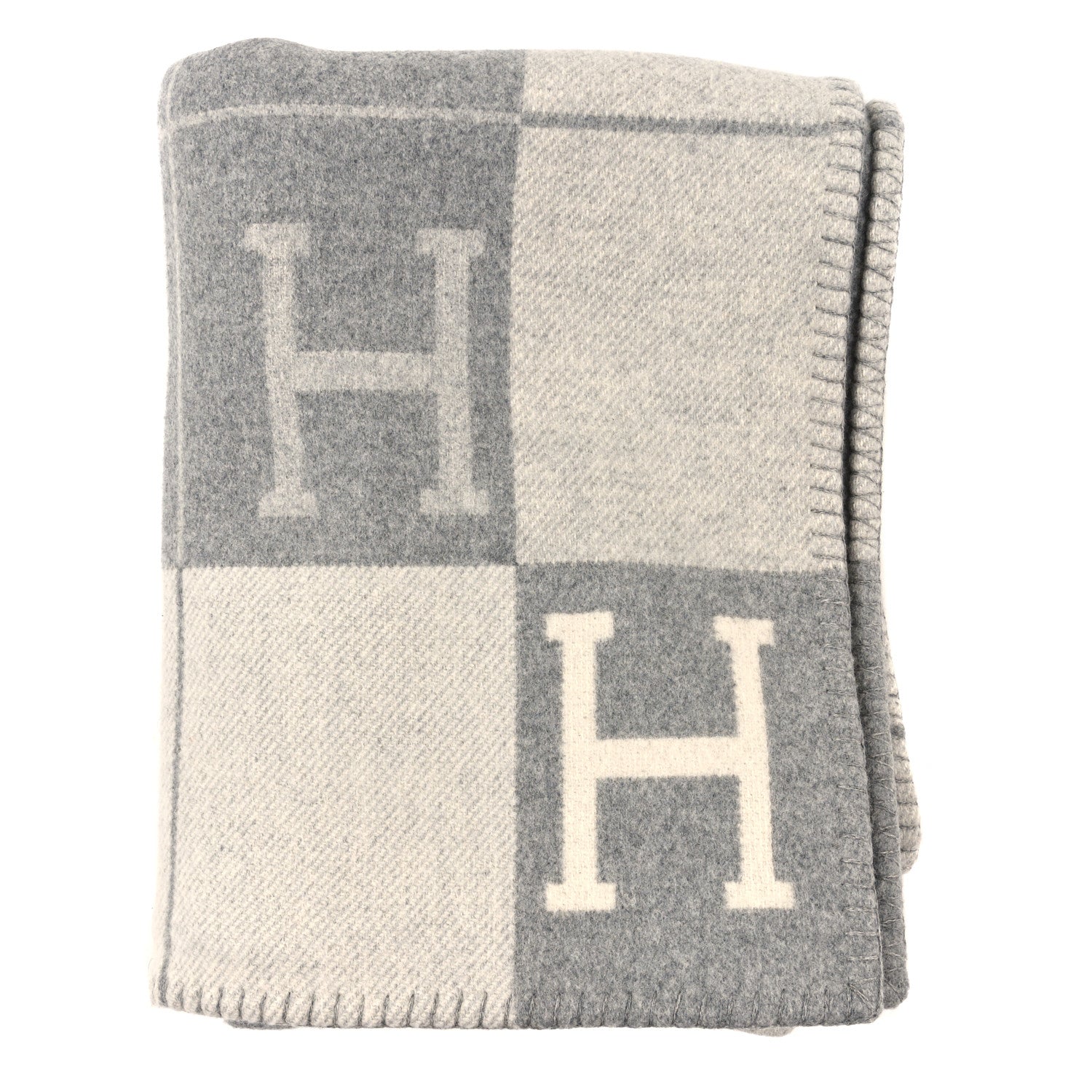 Hermes Wool Cashmere Avalon III Blanket Ecru Gris Clair 1 of 3