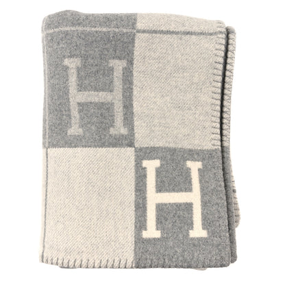 Hermes Wool Cashmere Avalon III Blanket Ecru Gris Clair 1 of 3