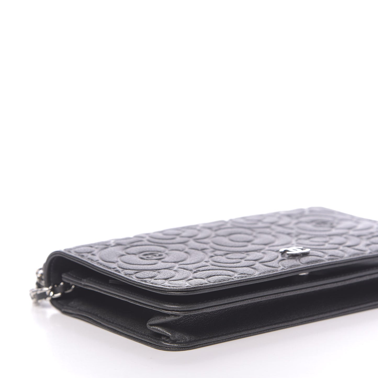 Goatskin Camellia Embossed Wallet On Chain WOC Grey