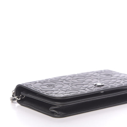 Chanel Goatskin Camellia Embossed Wallet On Chain WOC Grey 12 of 14