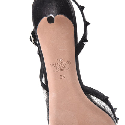 Valentino Garavani Mesh Point d'Esprit Rockstud Half D'Orsay Slingback 50mm Pumps 38 Black 6 of 8
