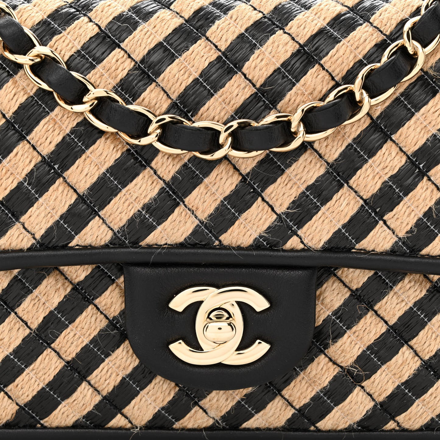 Raffia Jute Striped Small Urban Jungle Single Flap Black Beige