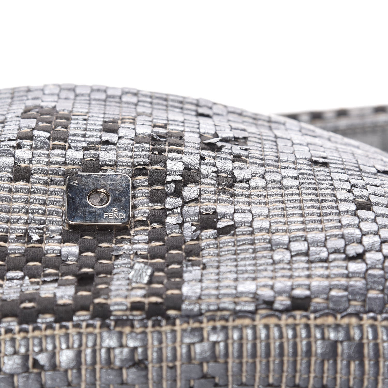 Fendi Metallic Lambskin Woven Baguette Light Grey 12 of 19
