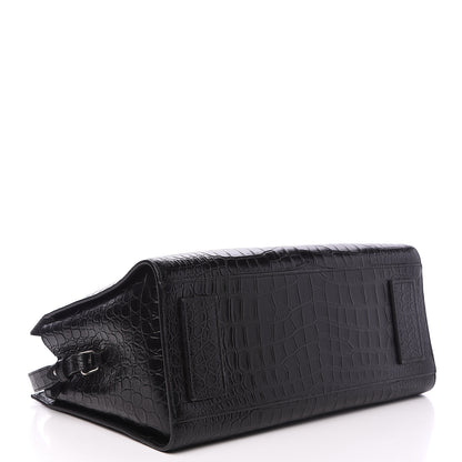 Saint Laurent Calfskin Crocodile Embossed Large Jane Tote Bag Black 3 of 8