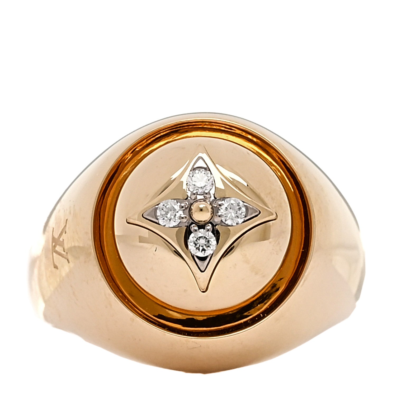 Louis Vuitton 18K Yellow Gold Diamond B Blossom Signet Ring 55 7.25 1 of 5