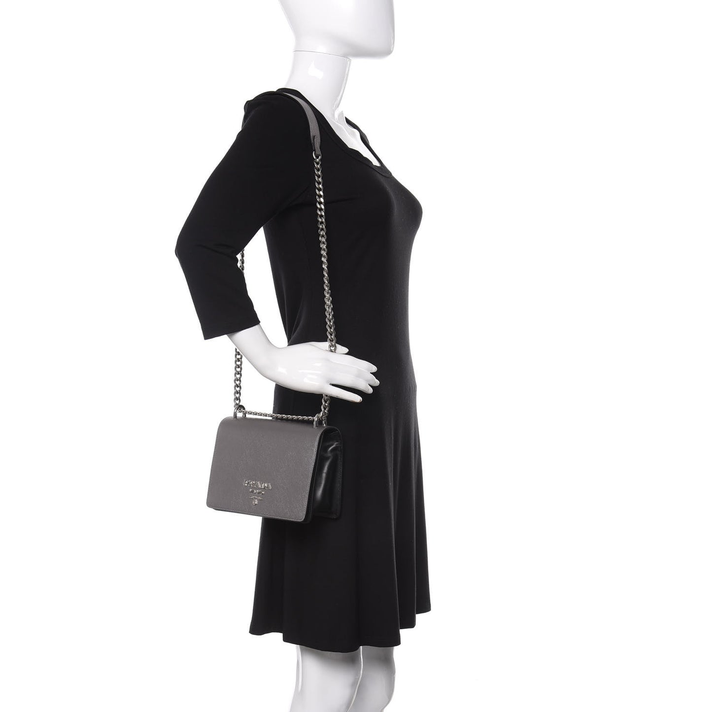 Metallic Saffiano Soft Chain Shoulder Bag Silver