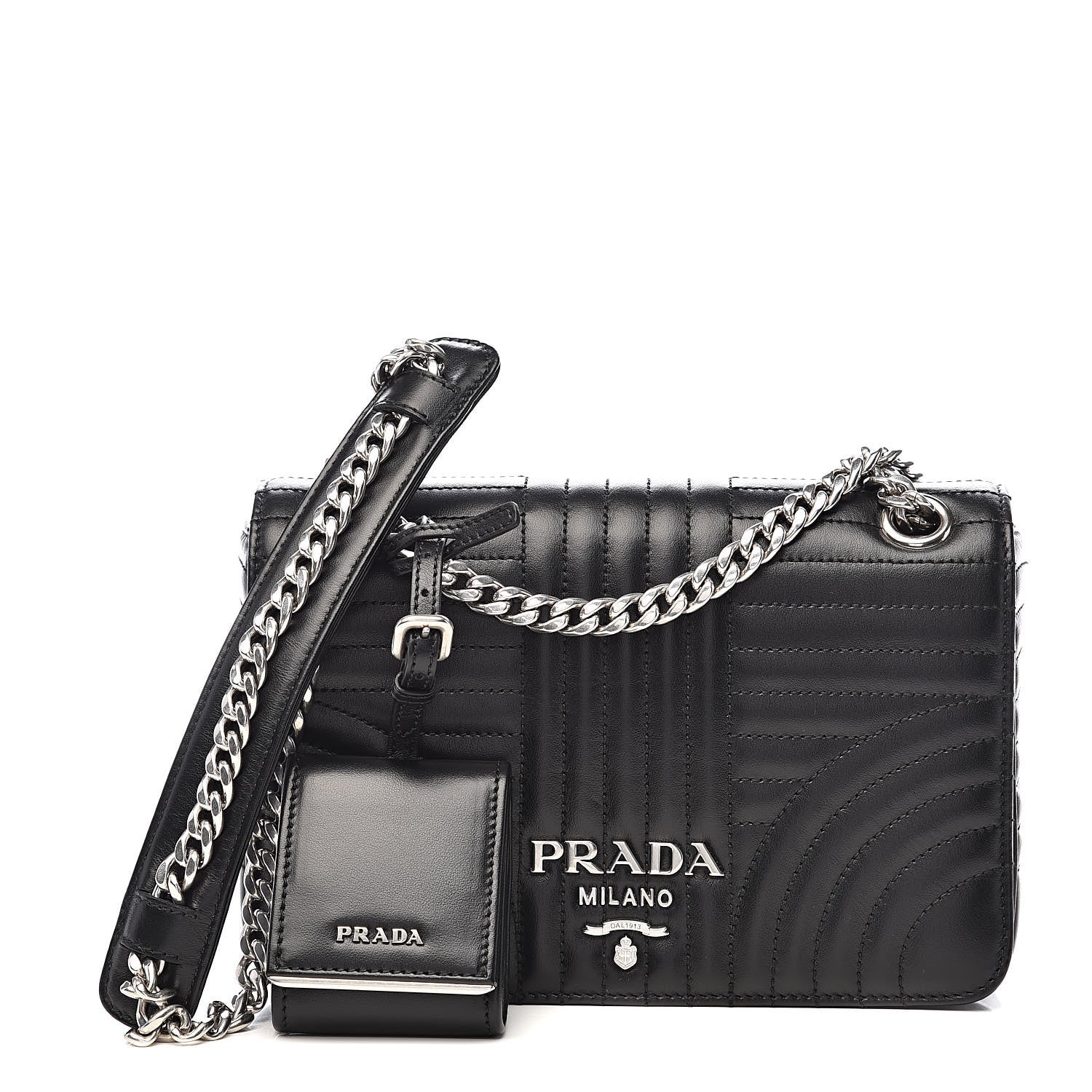 Prada Soft Calf Impunture Medium Diagramme Flap Black 1 of 9