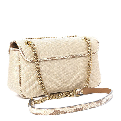 Gucci Raffia Elaphe Matelasse Small GG Marmont Shoulder Bag Natural Cream Brown 3 of 10