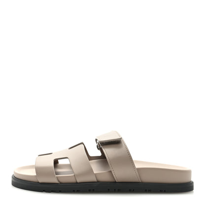 Hermes Calfskin Womens Chypre Sandals 37.5 Beige Mastic 1 of 8