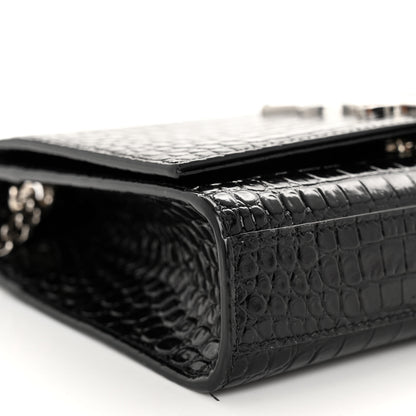 Saint Laurent Calfskin Crocodile Embossed Small Classic Monogram Kate Tassel Satchel Black 9 of 10