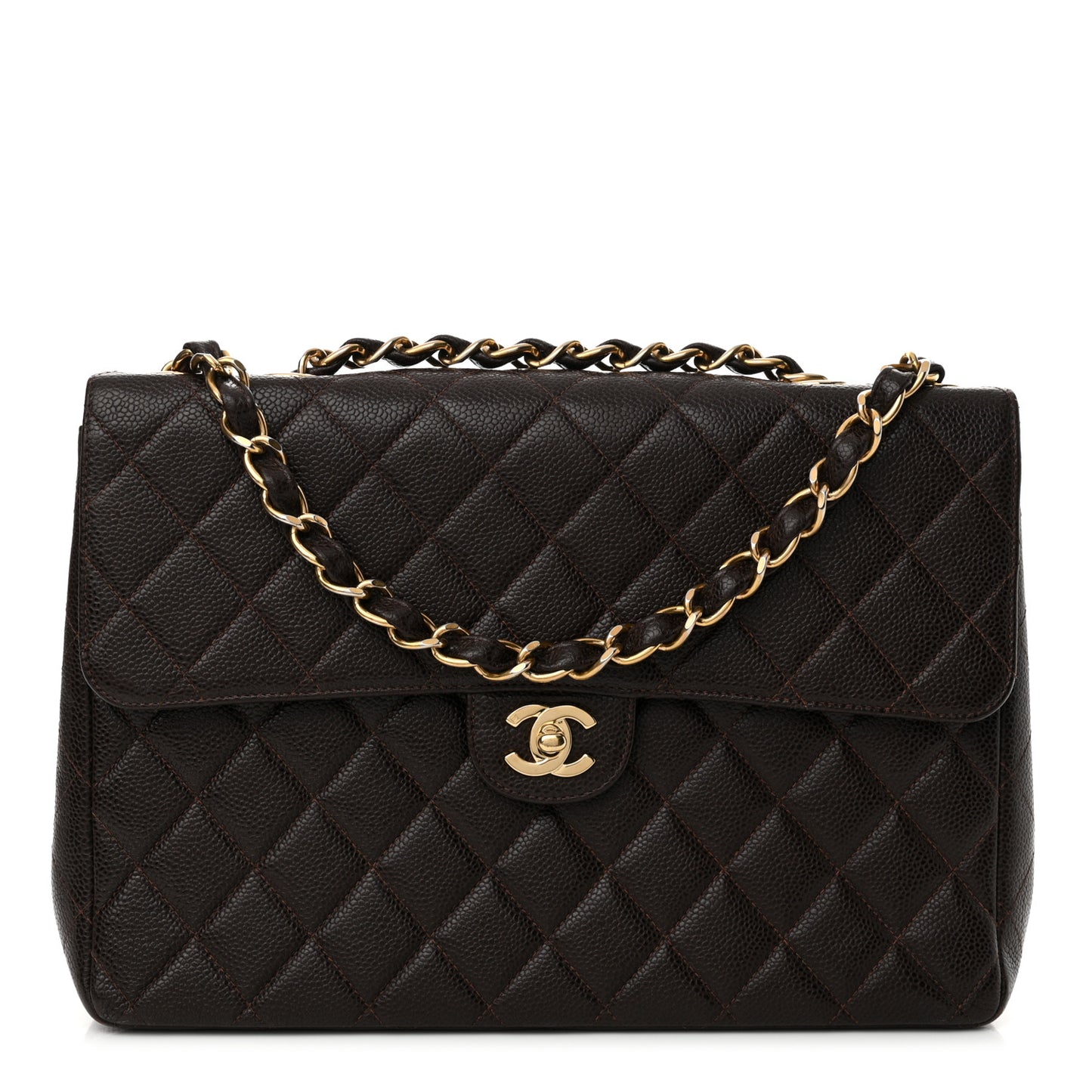 Caviar Quilted Jumbo Single Flap Brown