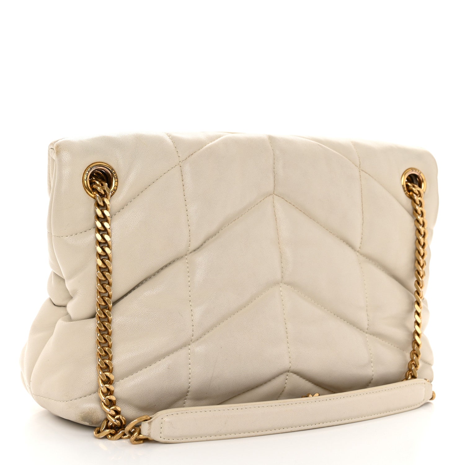 Saint Laurent SAINT LAURENT Lambskin Quilted Small Loulou Puffer Monogram Chain Satchel Crema Soft 3 of 12