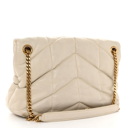 Saint Laurent SAINT LAURENT Lambskin Quilted Small Loulou Puffer Monogram Chain Satchel Crema Soft 3 of 12