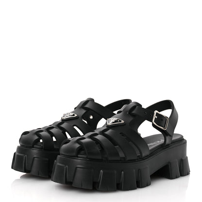 Prada Foam Rubber Triangle Logo Monolith 55mm Cage Sandals 40 Black 4 of 14