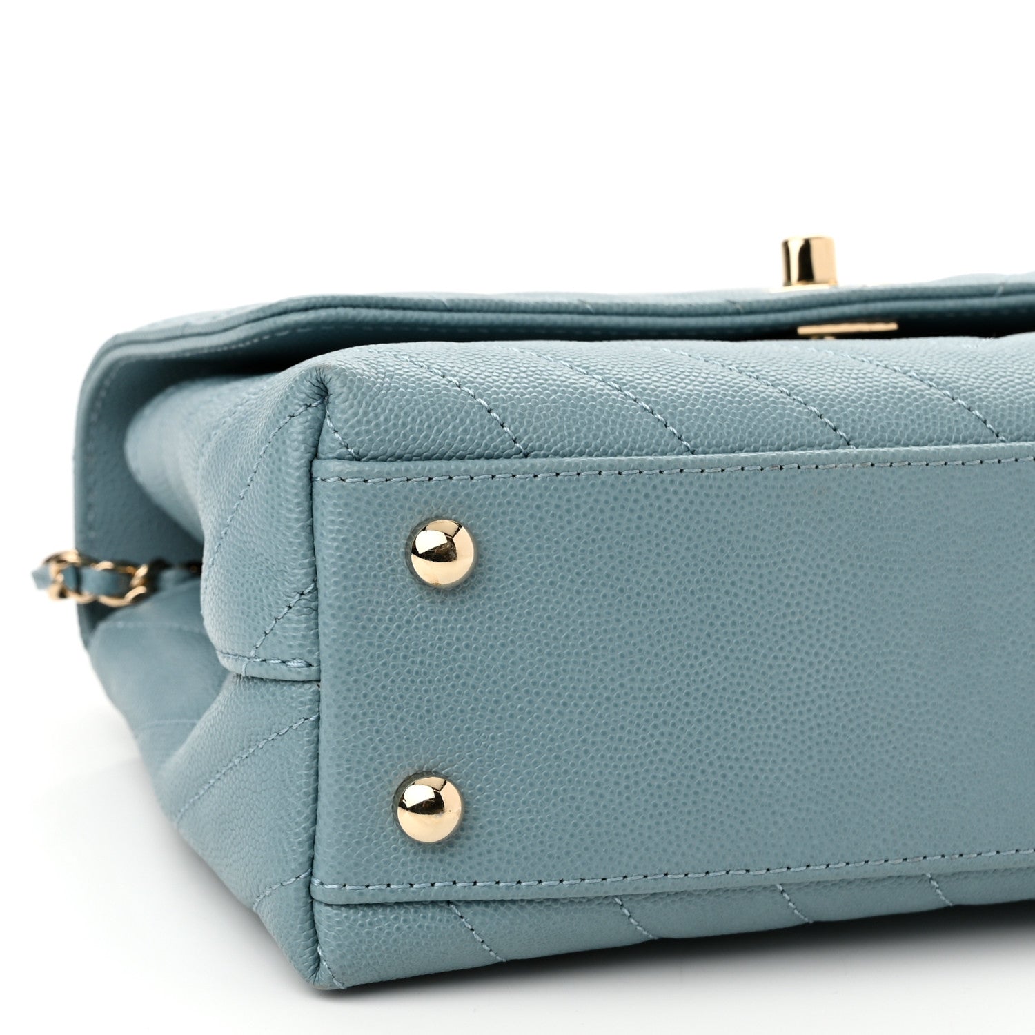 Chanel Caviar Chevron Quilted Mini Coco Handle Flap Light Blue 9 of 10
