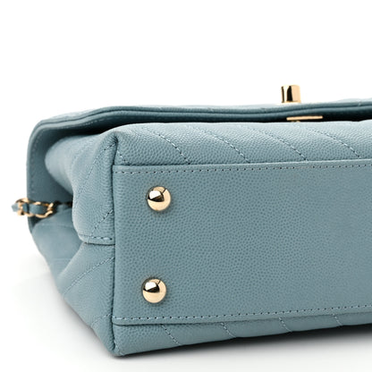 Chanel Caviar Chevron Quilted Mini Coco Handle Flap Light Blue 9 of 10