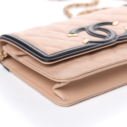 Chanel Caviar Quilted CC Filigree Wallet On Chain WOC Beige Black 9 of 13