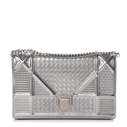 Christian Dior Metallic Patent Micro-Cannage Diorama Wallet on Chain Pouch Silver 1 of 9