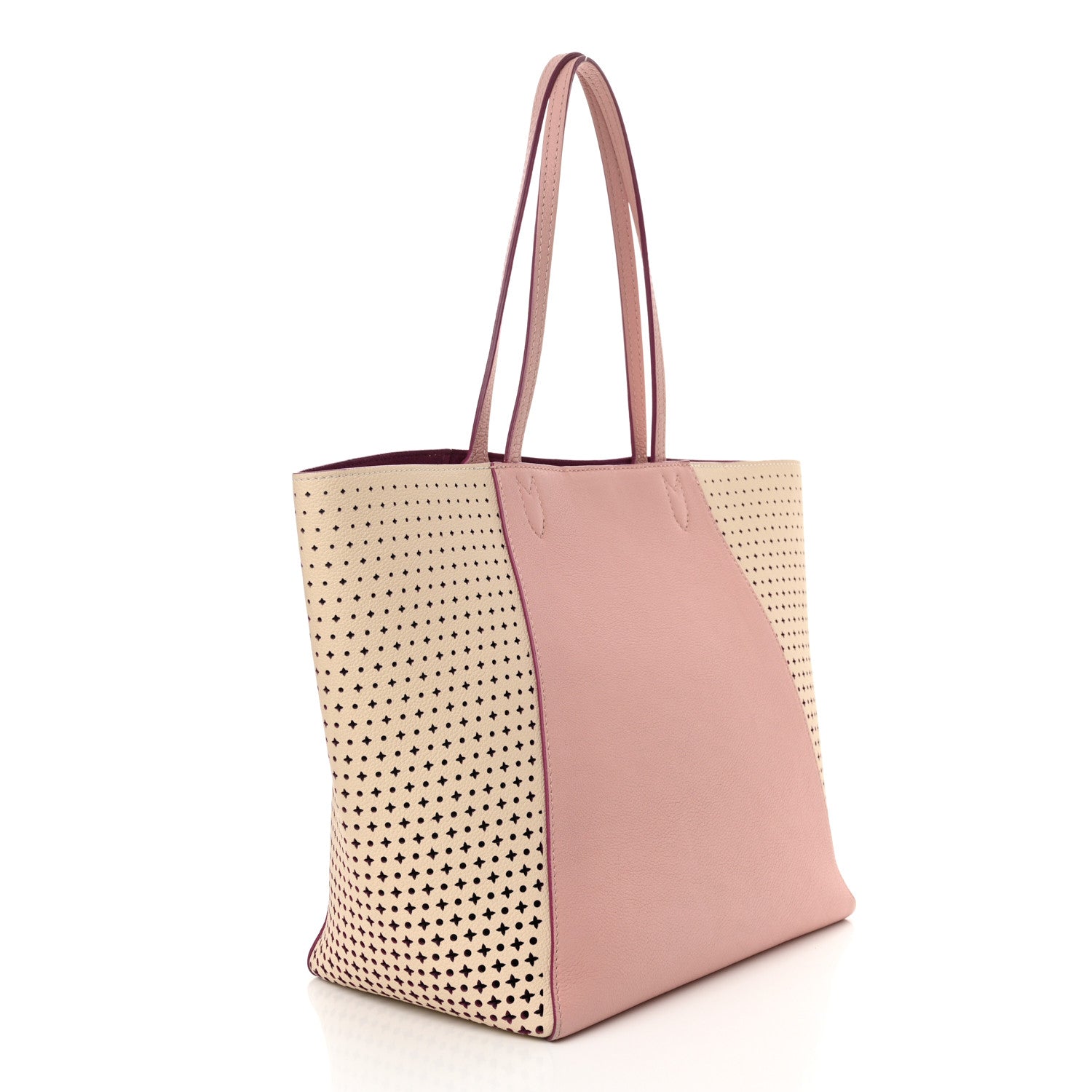 Louis Vuitton Calfskin Perforated Lockme Cabas Rose Poudre Creme 3 of 18