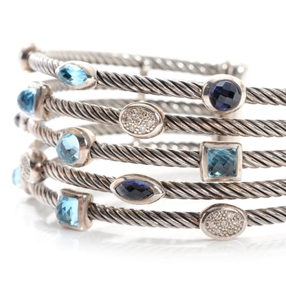 David Yurman Sterling Silver Diamond Blue Topaz Iolite Confetti Five Row Bracelet 6 of 7