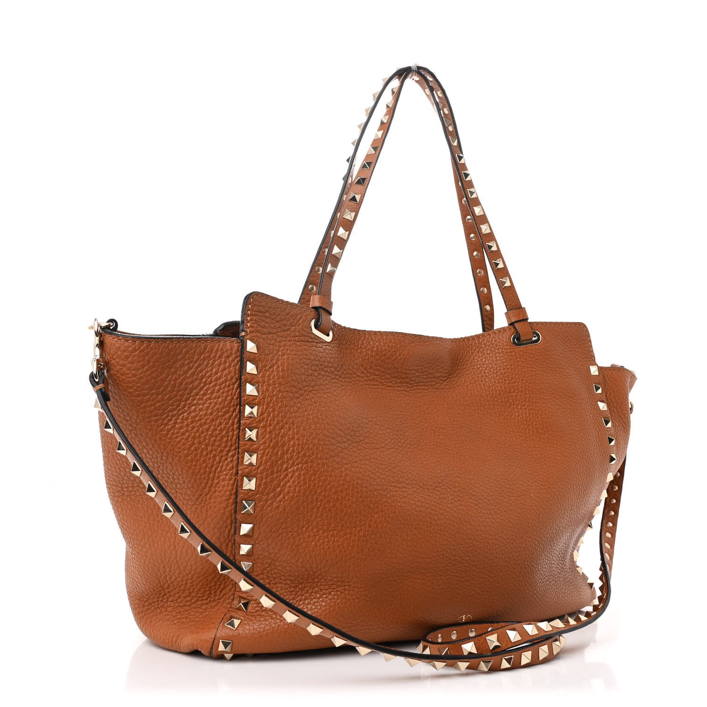 Pebbled Calfskin Medium Rockstud Tote Light Cuir