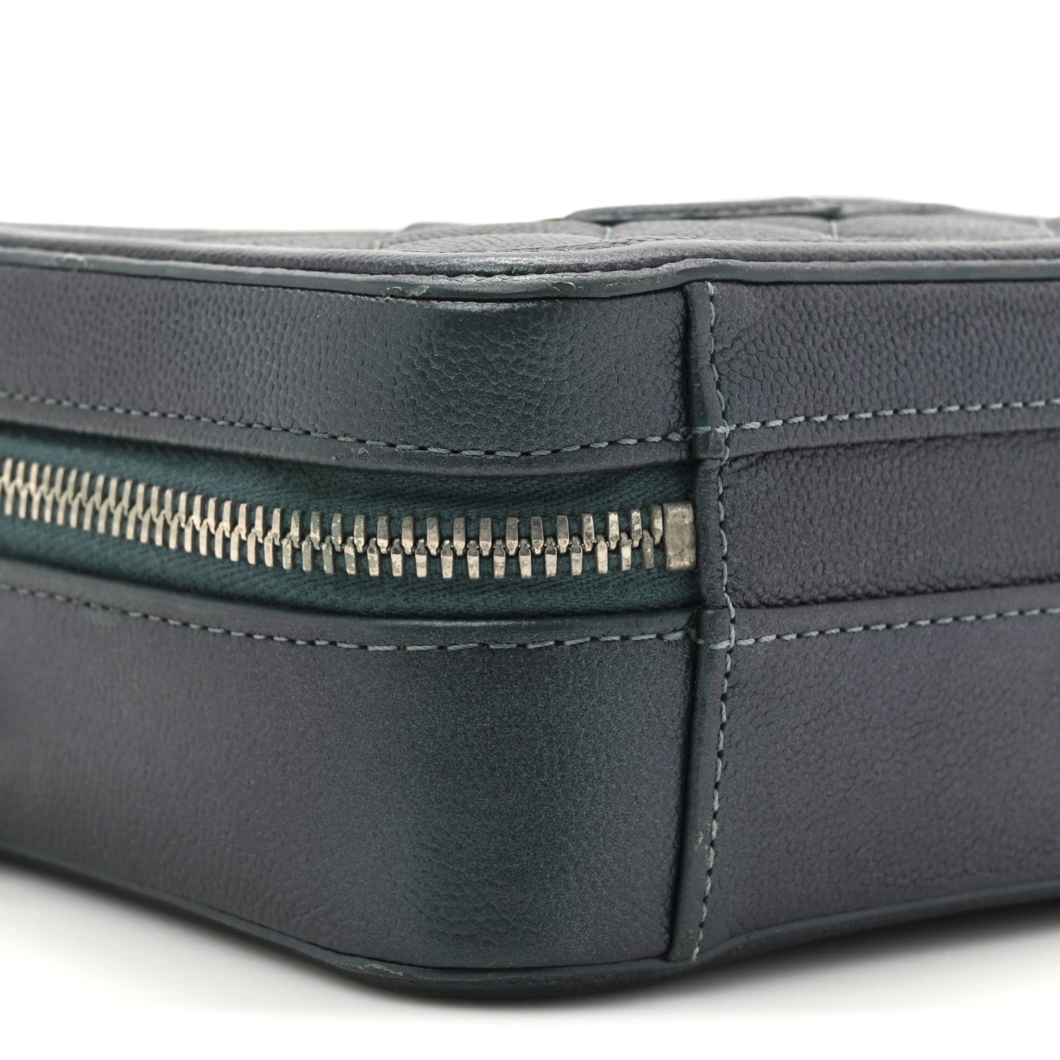 Chanel Iridescent Caviar Quilted Small CC Filigree Vanity Case Dark Turquoise 10 of 11