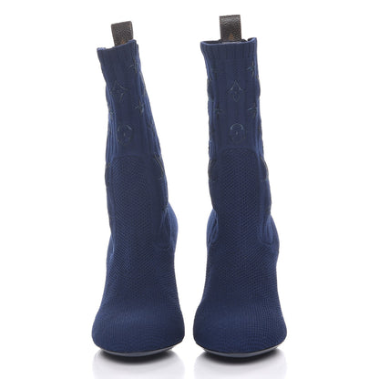 Louis Vuitton Monogram Stretch Fabric Silhouette Ankle Boots 38 Marine 2 of 8