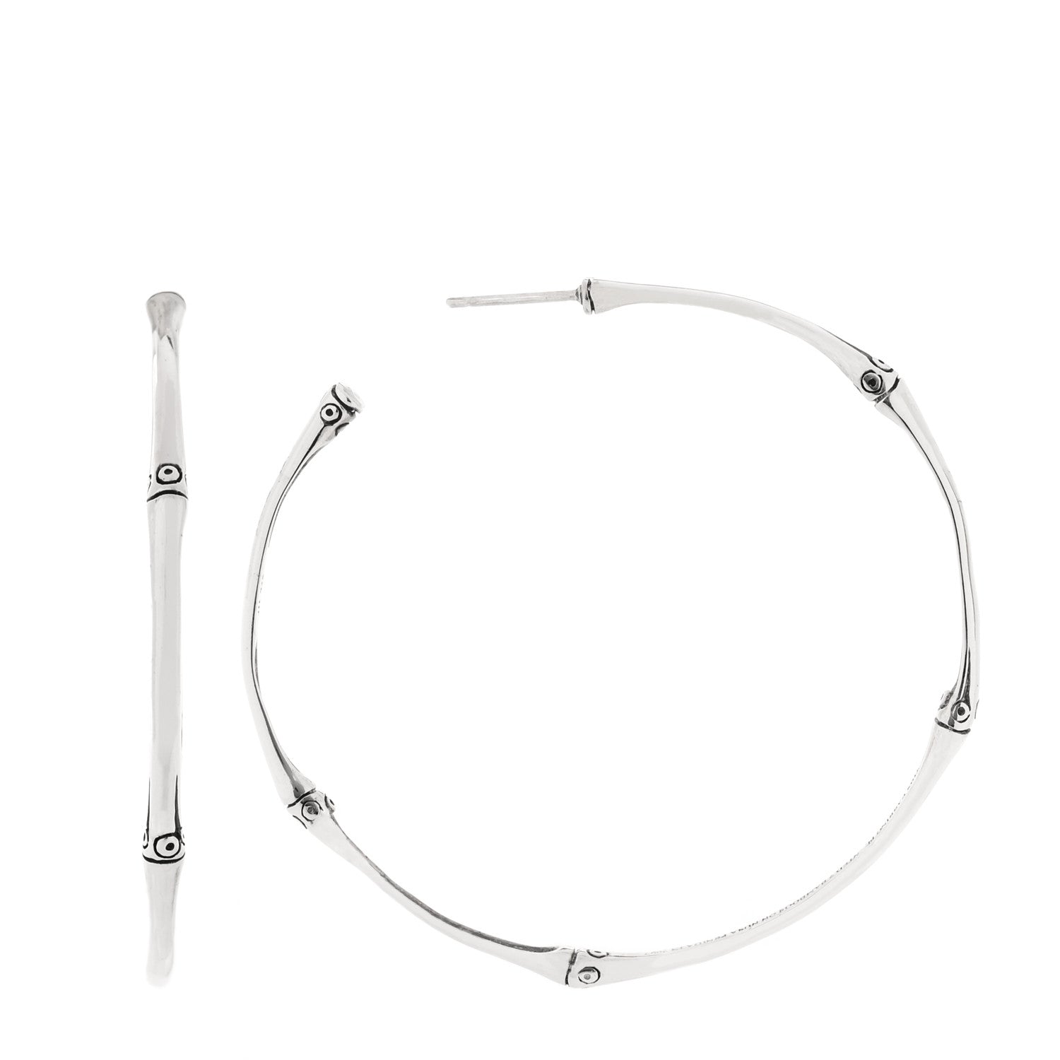John Hardy Sterling Silver Large Bamboo Hoop Earrings 1 of 5