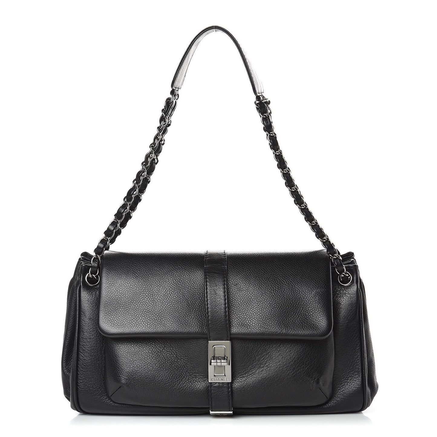 Caviar Mademoiselle Lock Accordion Flap Black