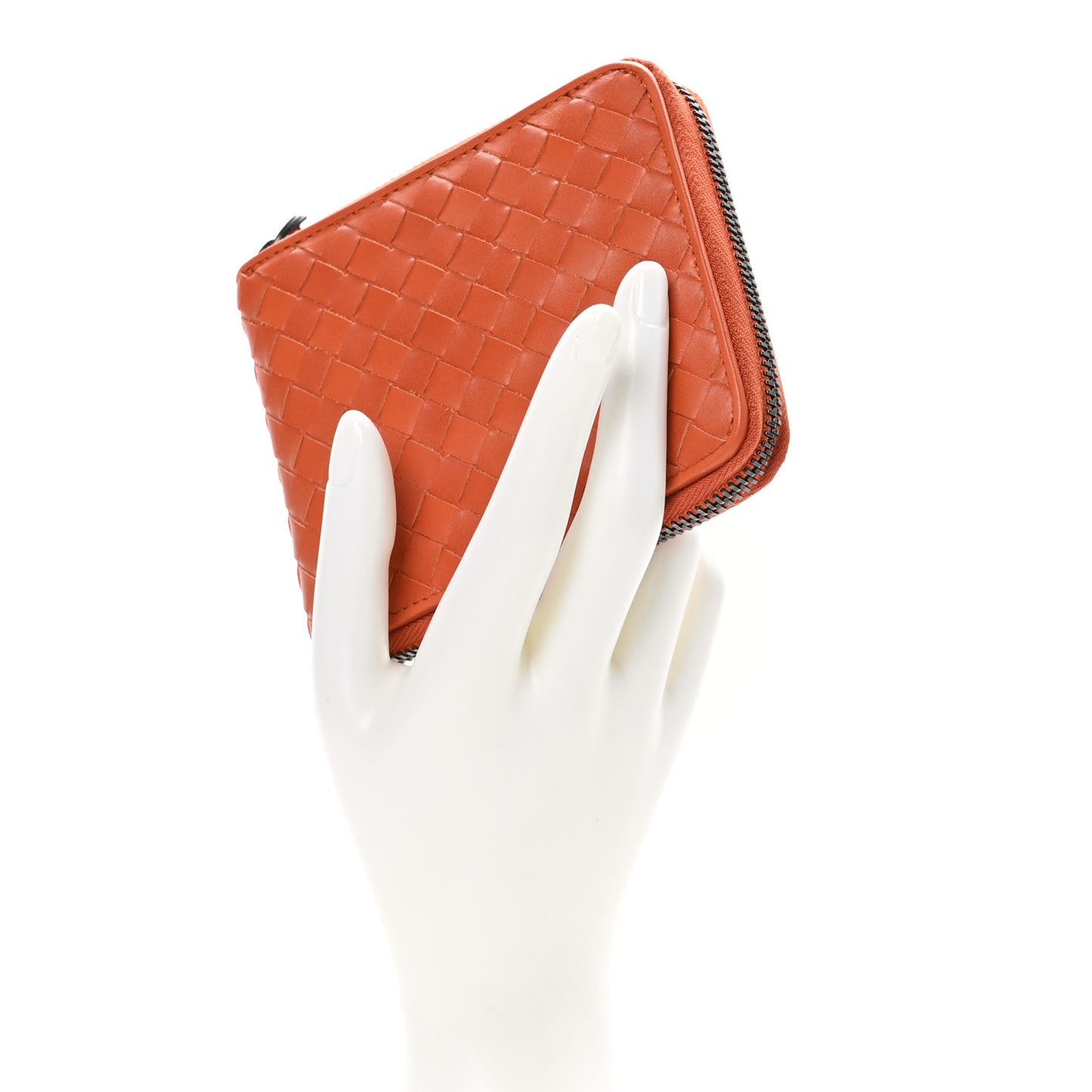 Nappa Intrecciato Zip Around Compact Wallet Brique