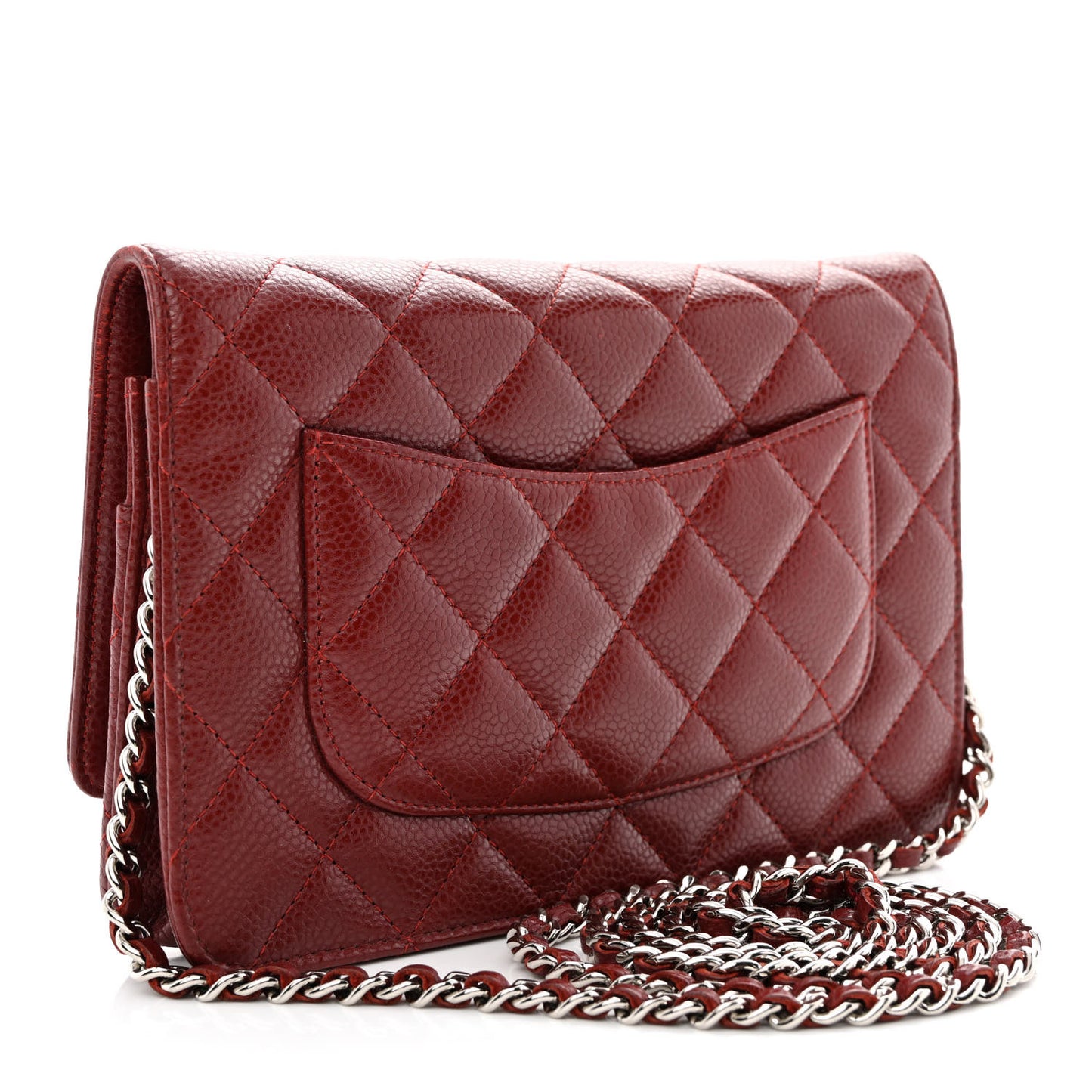 Caviar Quilted Wallet on Chain WOC Burgundy