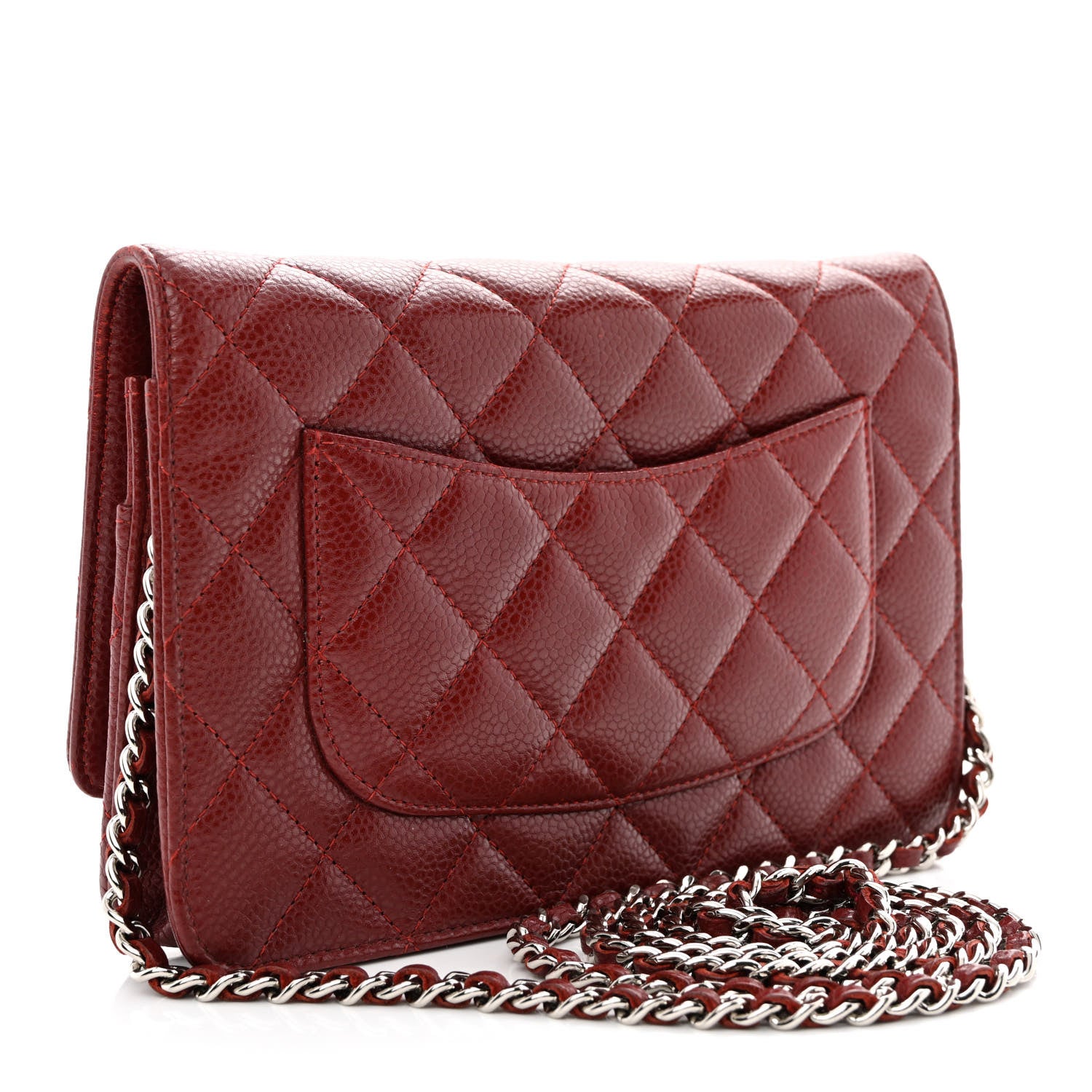 Chanel Caviar Quilted Wallet on Chain WOC Burgundy 3 of 14