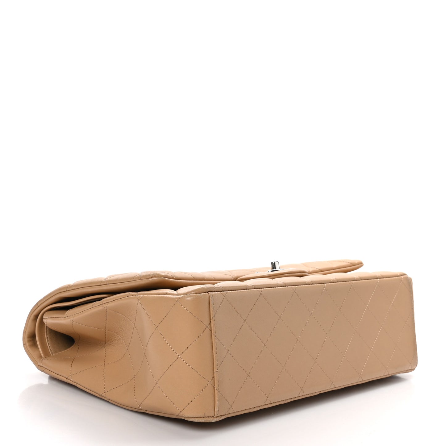 Lambskin Quilted Maxi Double Flap Beige