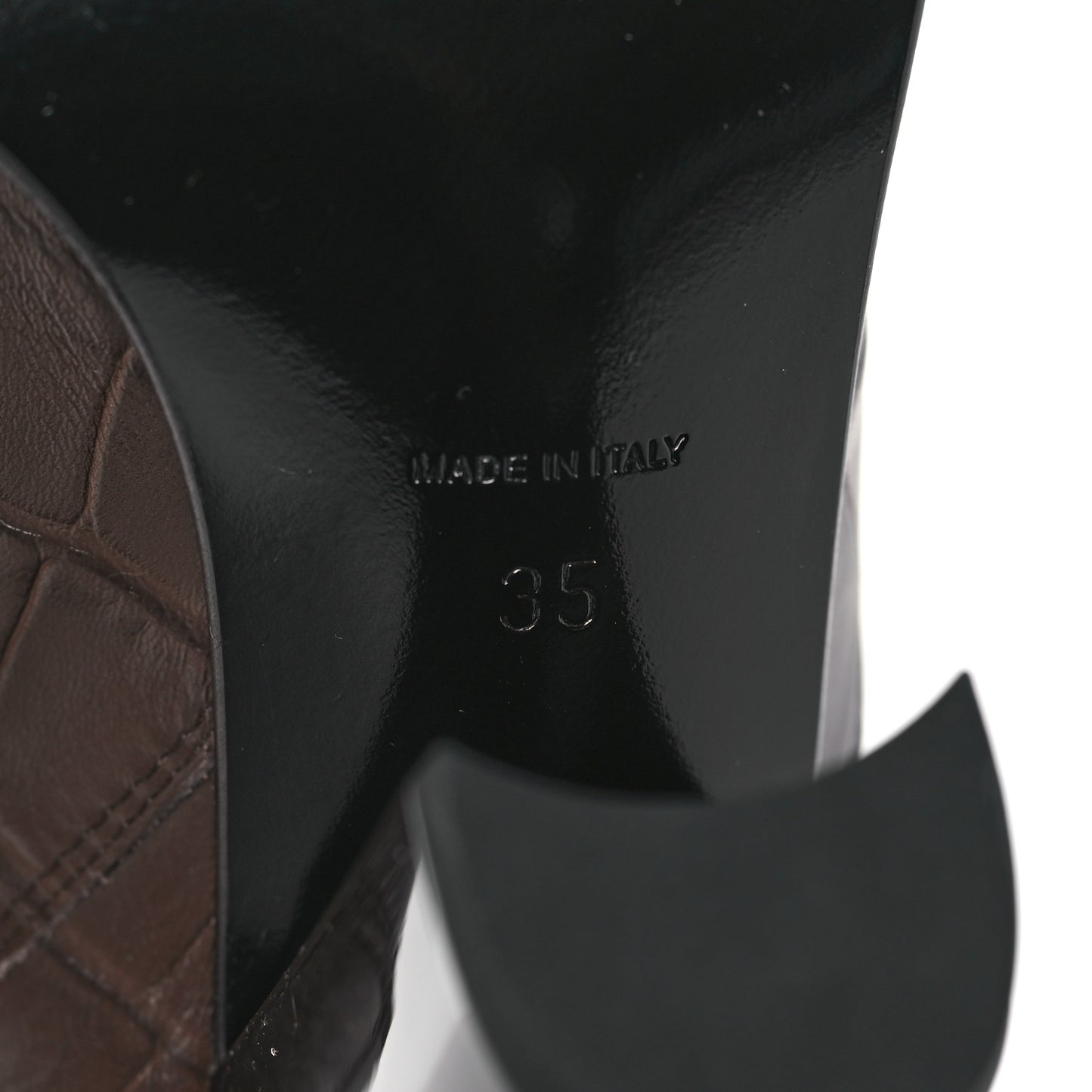 Calfskin Crocodile Embossed Cap Toe High Boots 35 Gold