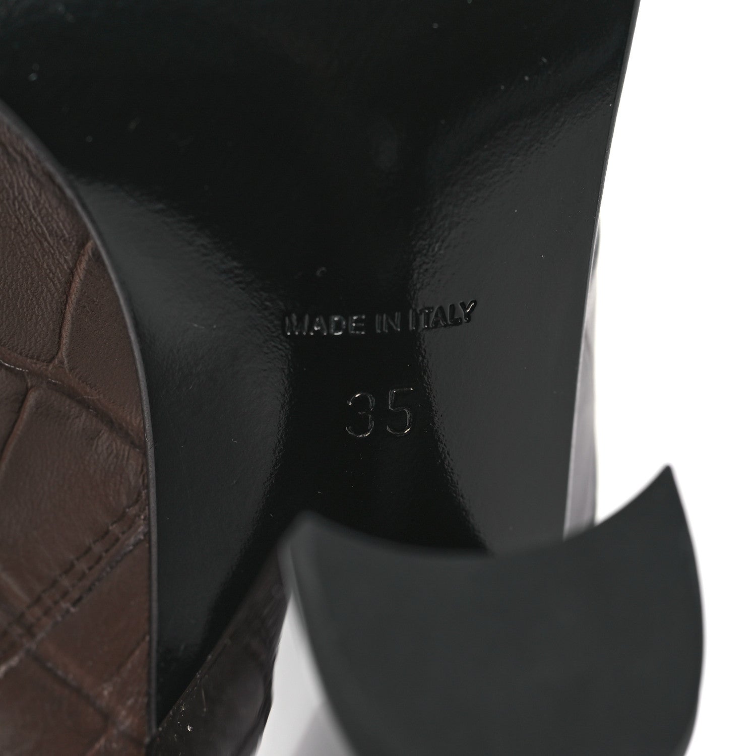Chanel Calfskin Crocodile Embossed Cap Toe High Boots 35 Gold 6 of 8