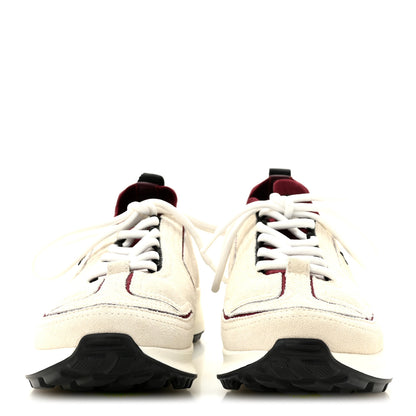 Chanel Suede Mixed Fibers Knit Womens CC Sneakers 38 Ivory Burgundy 3 of 9