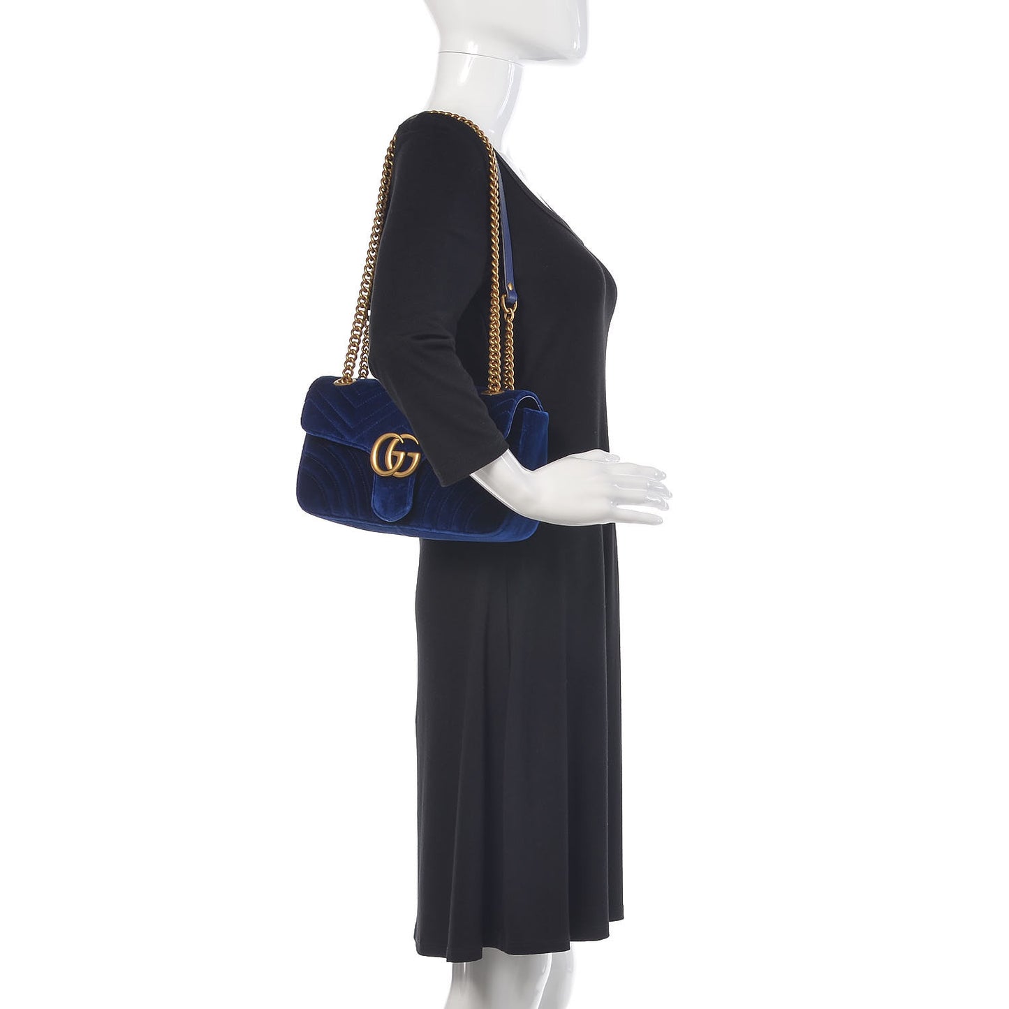 Velvet Matelasse Small GG Marmont Shoulder Bag Cobalt Blue