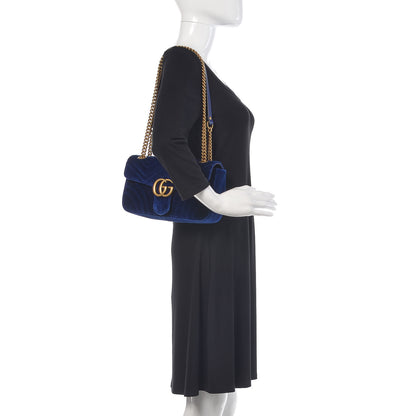 Gucci Velvet Matelasse Small GG Marmont Shoulder Bag Cobalt Blue 3 of 13