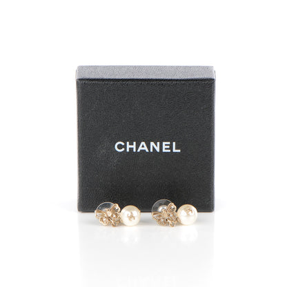 Chanel Pearl Crystal CC Butterfly Drop Earrings Gold 6 of 6