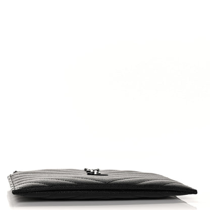 Saint Laurent Grain De Poudre Chevron Monogram Bill Pouch Black 4 of 9