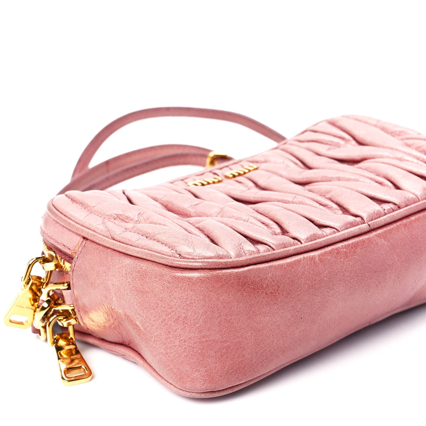 Vitello Lux Matelasse Double Zip Shoulder Bag Rosa